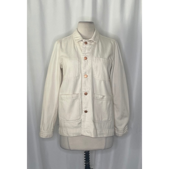 EVERLANE Denim Chore Jacket Bone Pockets Cream Off-White Outdoors X-Small - Picture 3 of 16